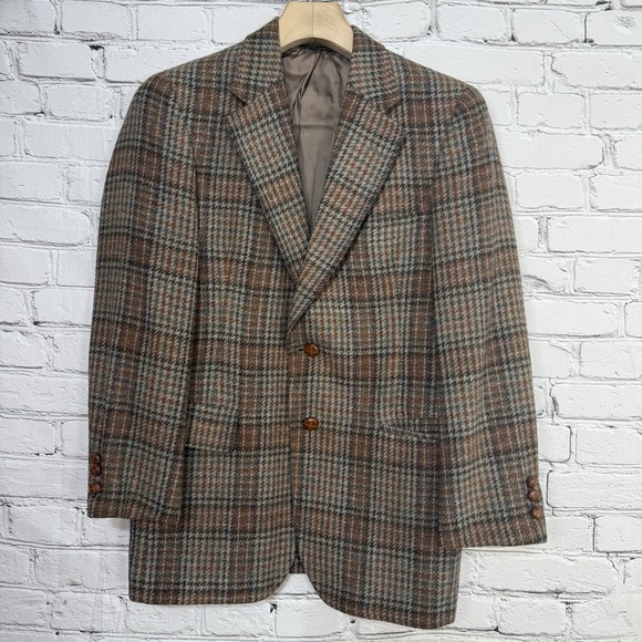 Vintage HART SCHAFFNER MARX Blazer 40S Escadrille 100% Wool Blanket Plaid 1970s - Picture 1 of 16